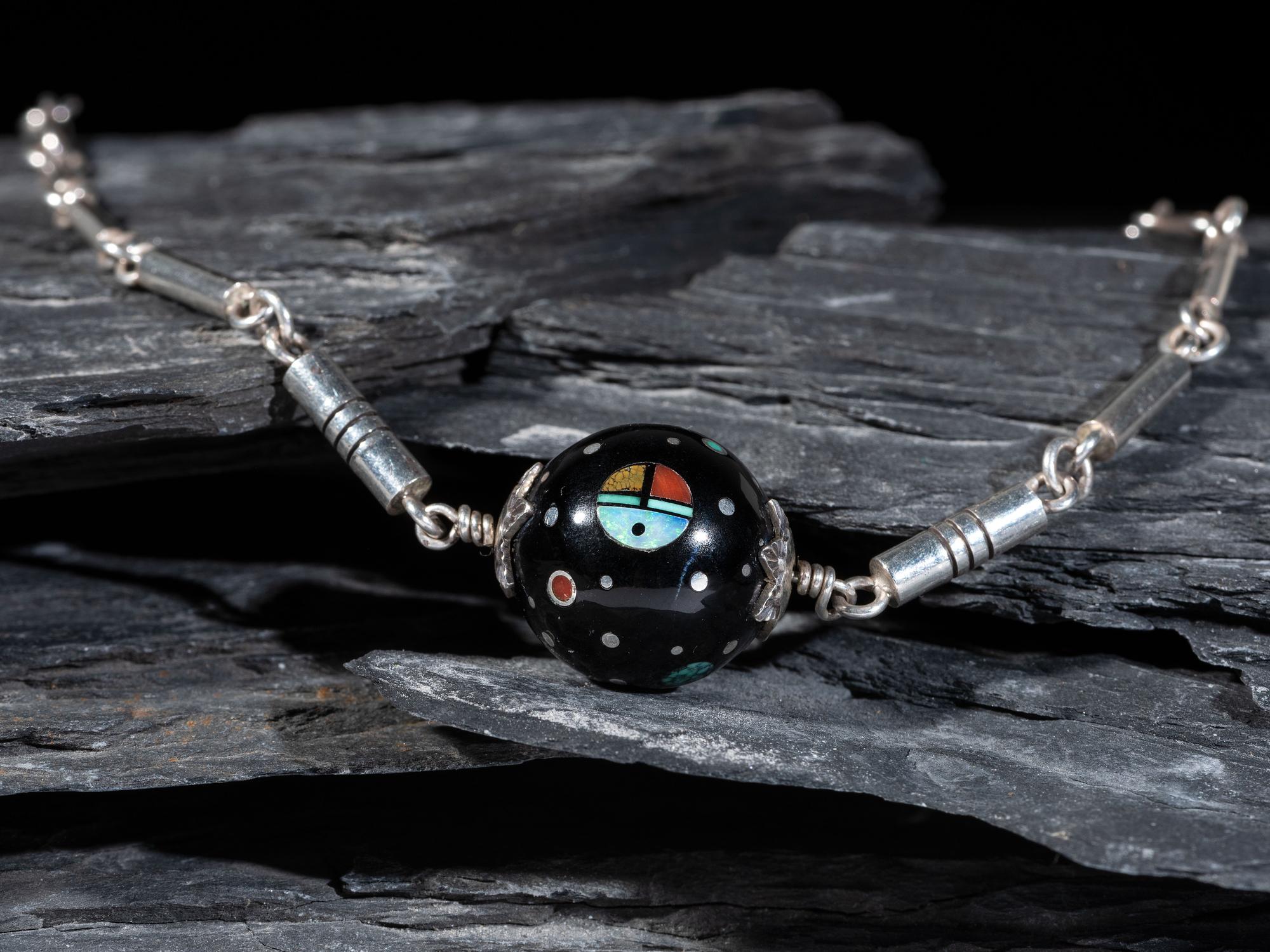 Silver Necklace with Mosaic Inlay Pendant