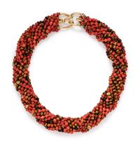 CORAL AND TIGER'S EYE TORSADE NECKLACE