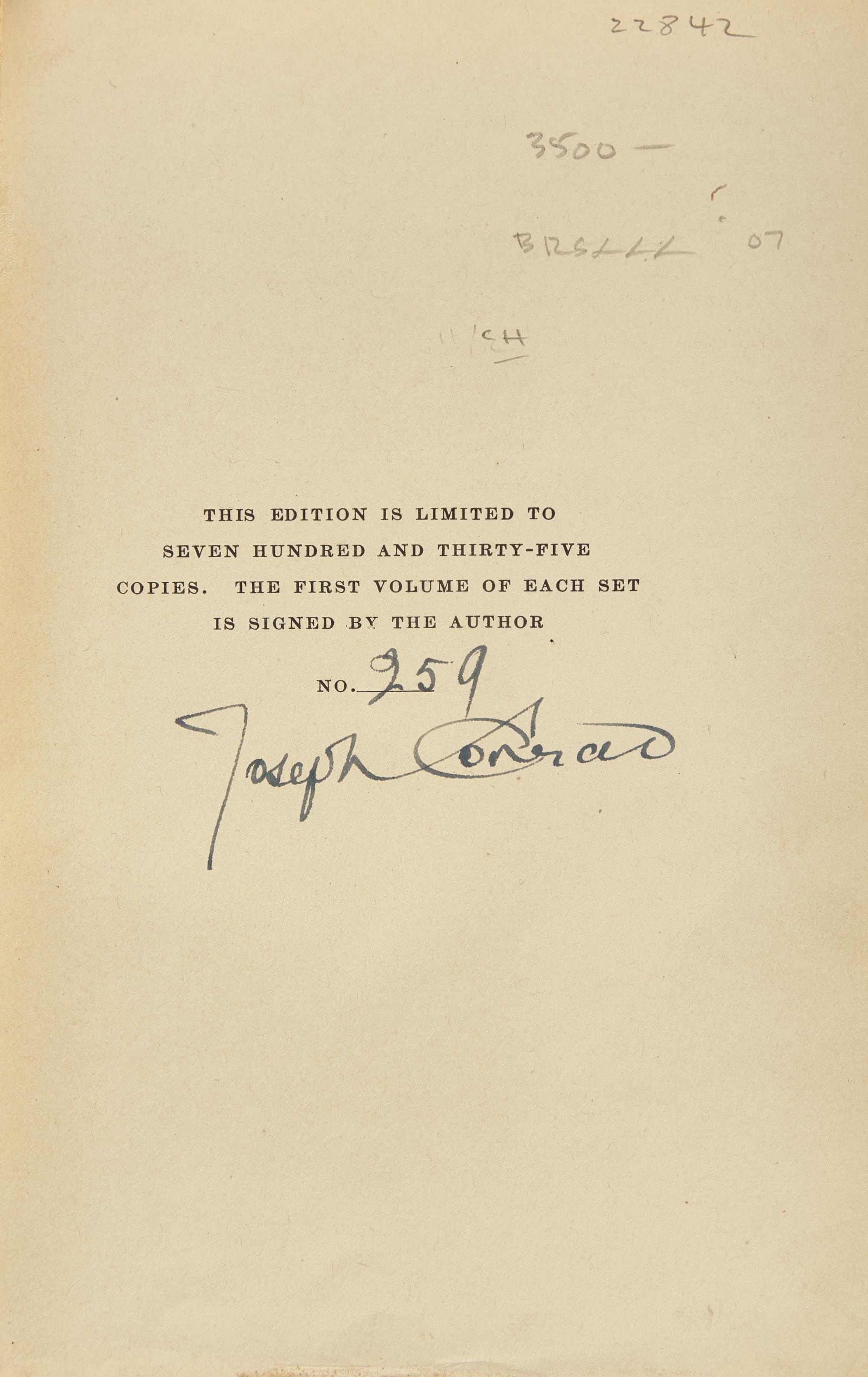 CONRAD, Joseph (1857-1924). Works . Garden City, NY: Doubleday, Page & Company, 1920-1926.
