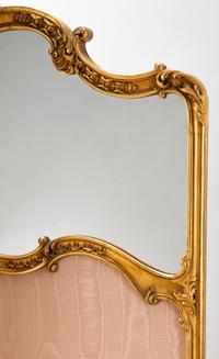A French Carved Giltwood, Upholstery and Mirror Screen