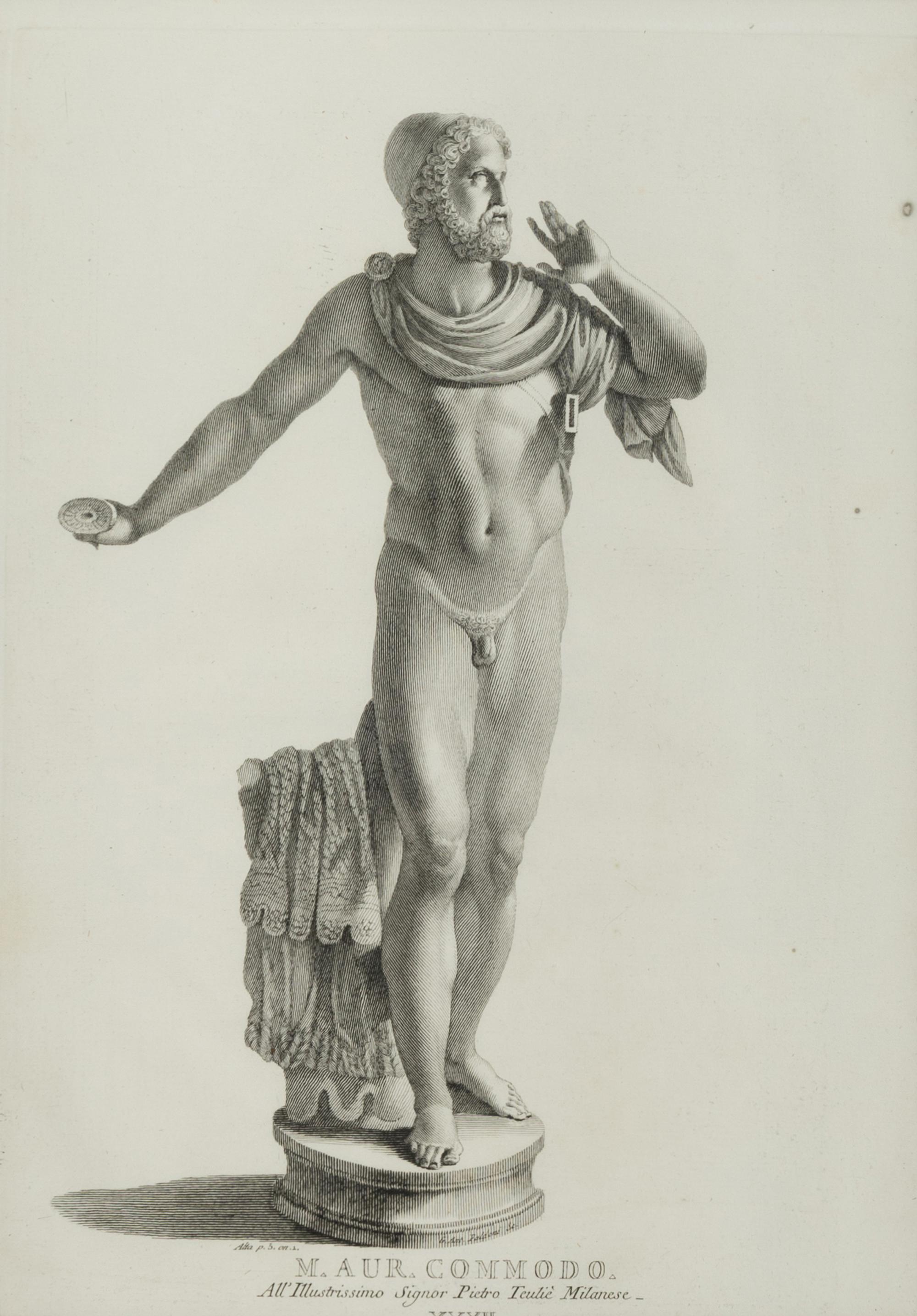 A Set of Four Prints of Antique Statues published by Antonio Maria Zanetti (1706-1778)]. From Delle Antiche Statue Greche e Romane che nell'Antisala della Libreria di San Marco, Venice,1740-1743 sight: 16 x 11 1/4 inches. framed: 25 3/4 x 21 inches.