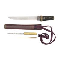 Signed Edo-Period Japanese Tanto with Attractive Mounts, Kogai and Kozuka