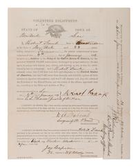 [AFRICAN AMERICANA - CIVIL WAR]. FRANK, Robert. Partly printed volunteer enlistment document, 26th New York Colored Volunteers, or 26th USCT. Lee, New York, 4 January 1864.