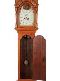 A George III Brass Mounted and Polychrome Decorated Tall Case Clock