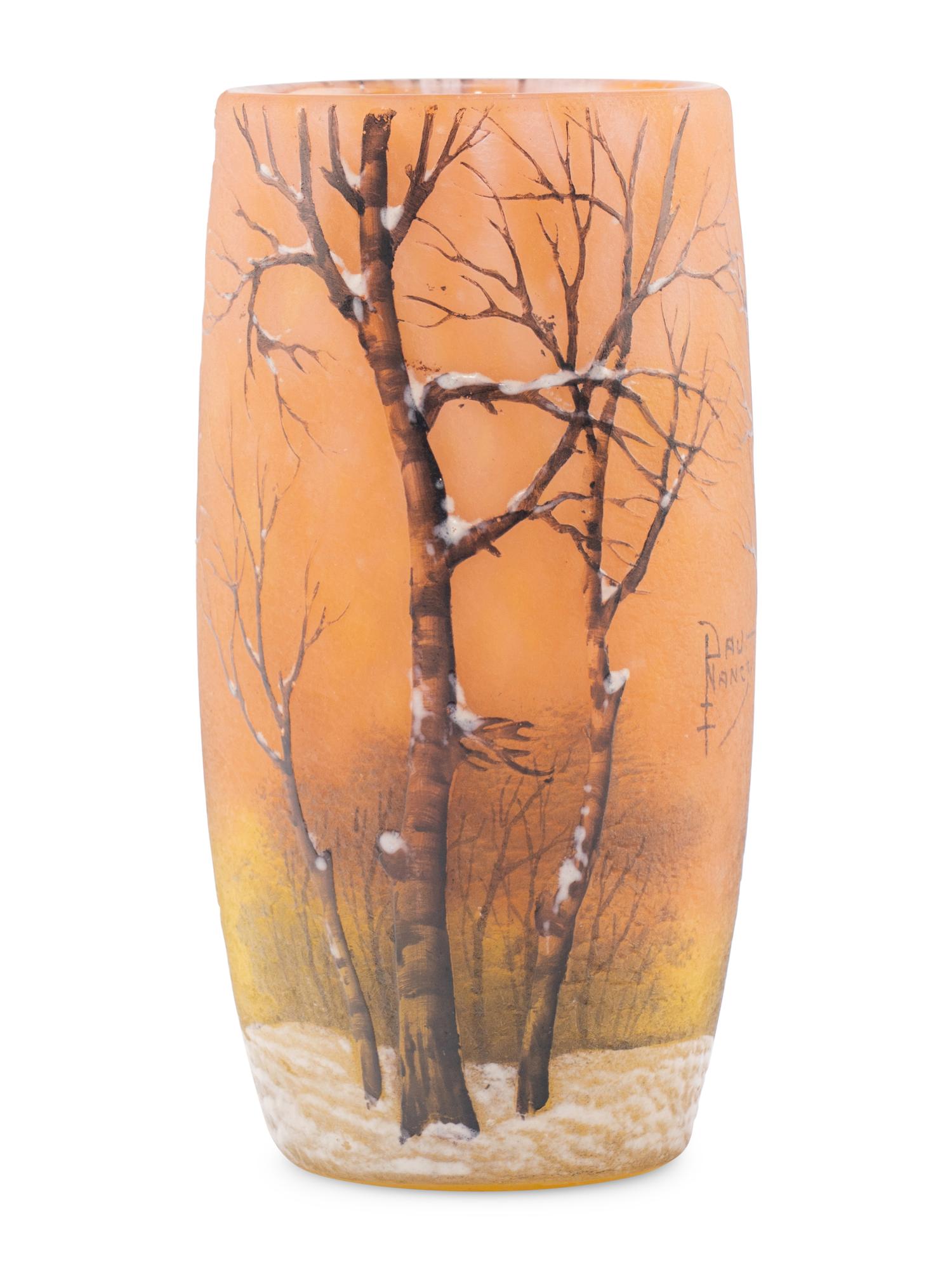 A Daum Nancy 'Winter' Enameled Glass Tumbler Vase