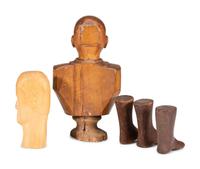 Two Folk Art Carved Wood Male Busts