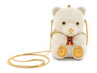 A Judith Leiber Polar Bear Minaudiere, 3.5" x 6" x 3"; Strap drop: 18.25" .