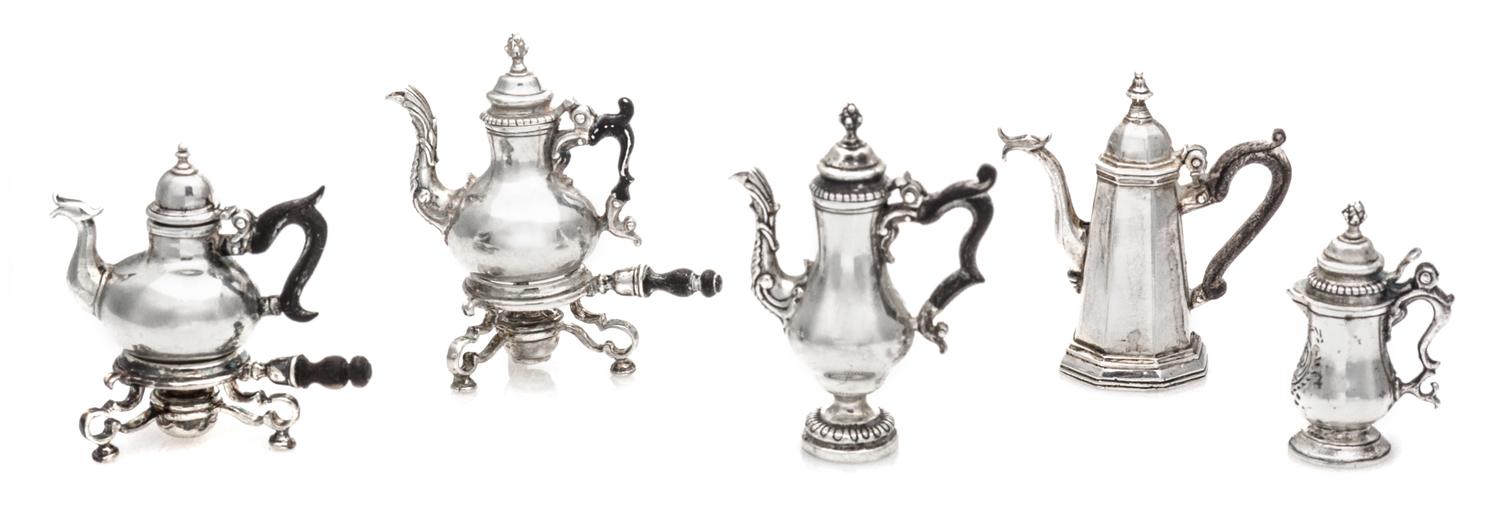 A Group of Five American Silver Tea and Coffee Articles, Obadiah Fisher, New York, NY, comprising two kettles on stands, a teapot, a li