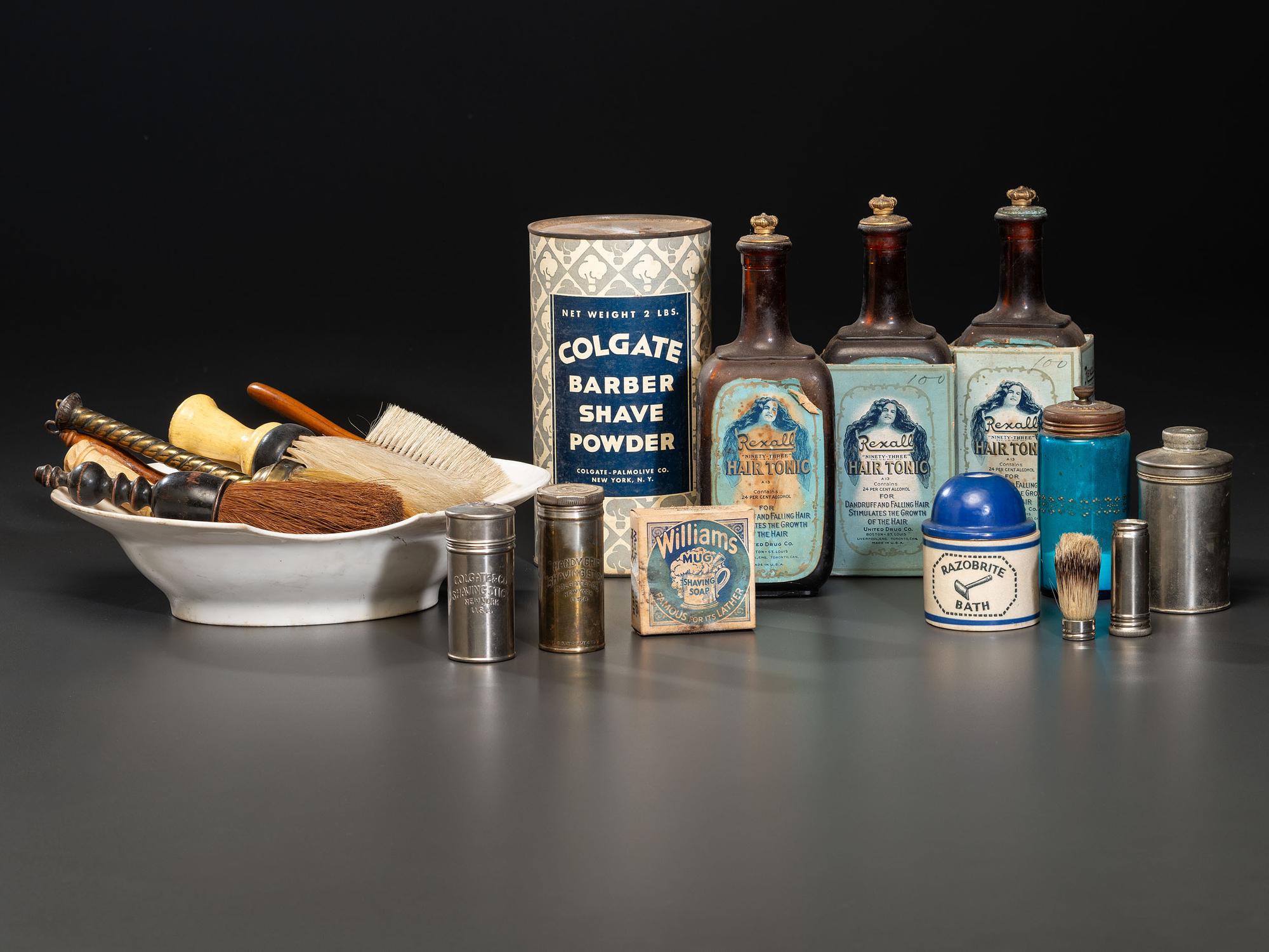 A Group of Barbers' Tools and Toilet Articles