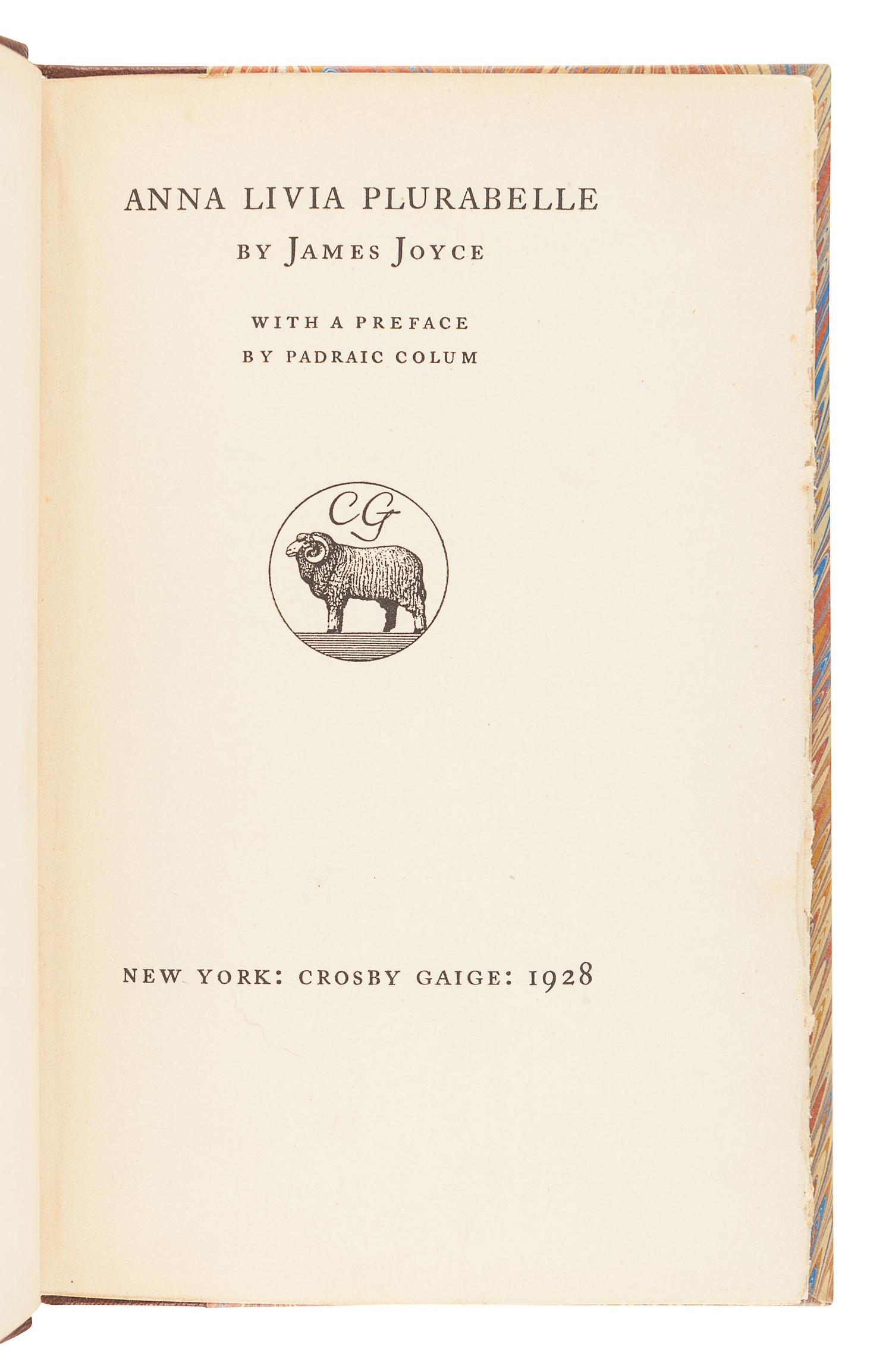 JOYCE, James. Anna Livia Plurabelle. New York: Crosby Gage, 1928.