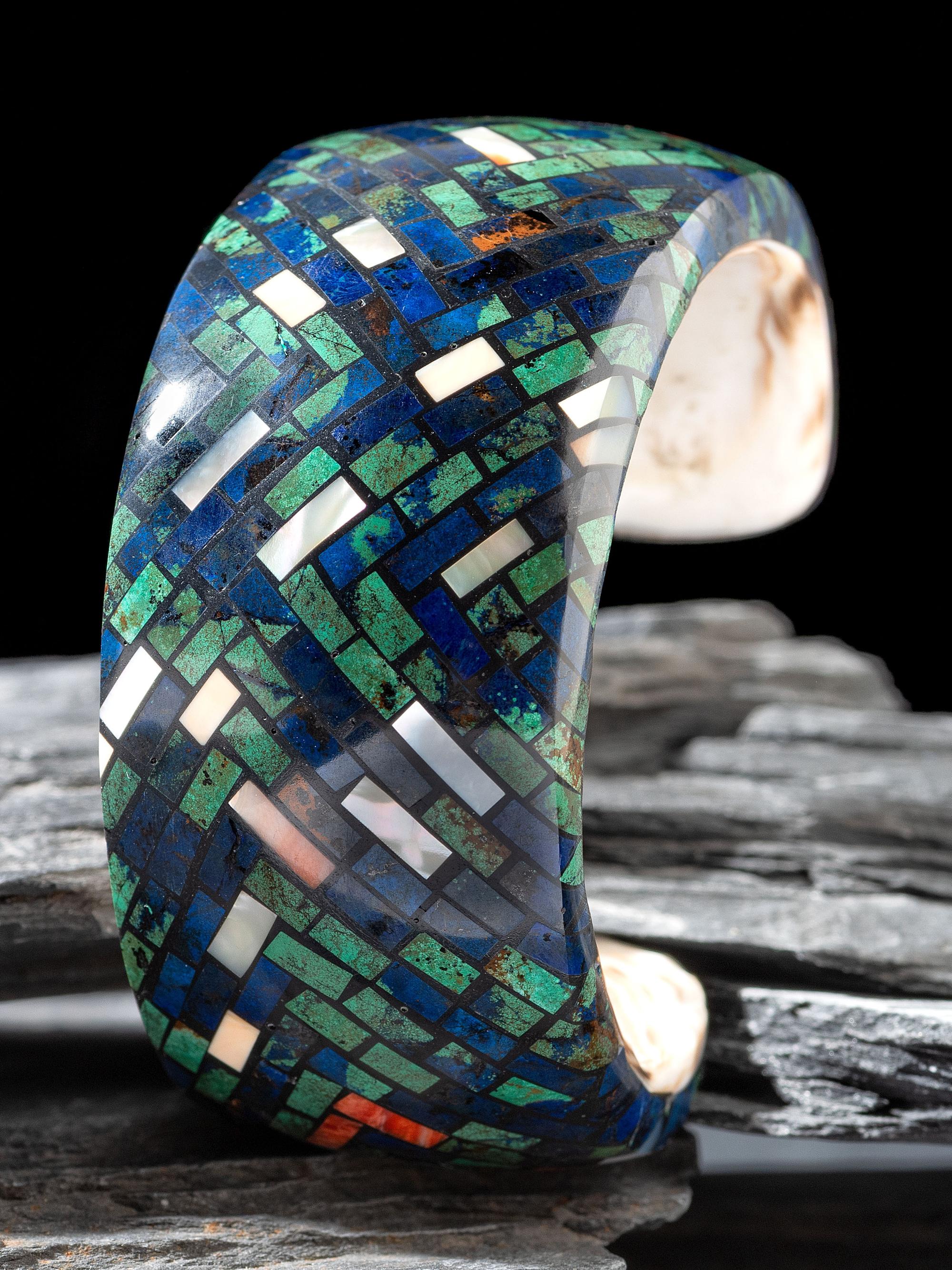 Mosaic Inlay Spiny Oyster Shell Cuff Bracelet