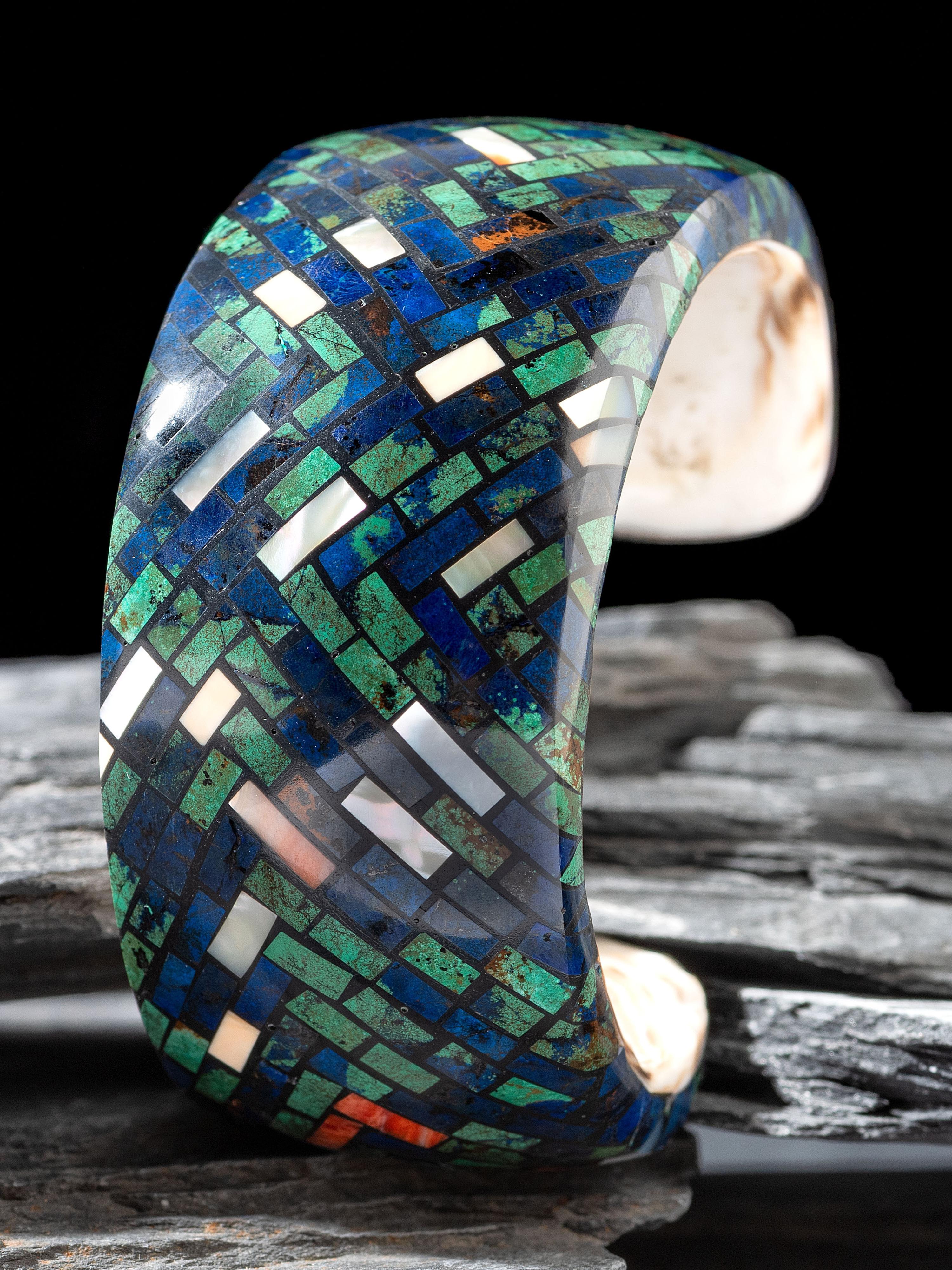 Mosaic Inlay Spiny Oyster Shell Cuff Bracelet