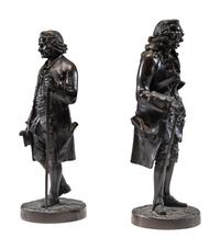 Two French Patinated Bronze Figures of Voltaire and Rousseau