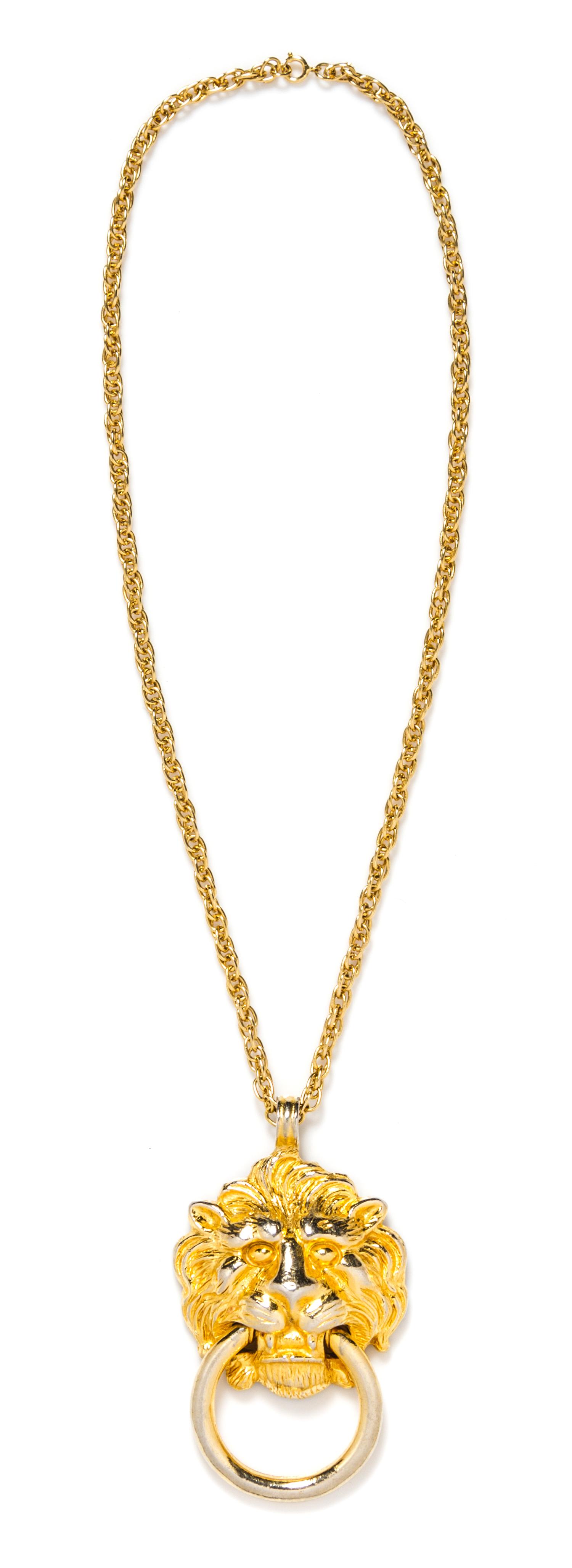 A Kenneth Lane Goldtone Lion's Head Doorknocker Necklace.