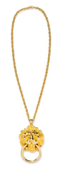 A Kenneth Lane Goldtone Lion's Head Doorknocker Necklace.