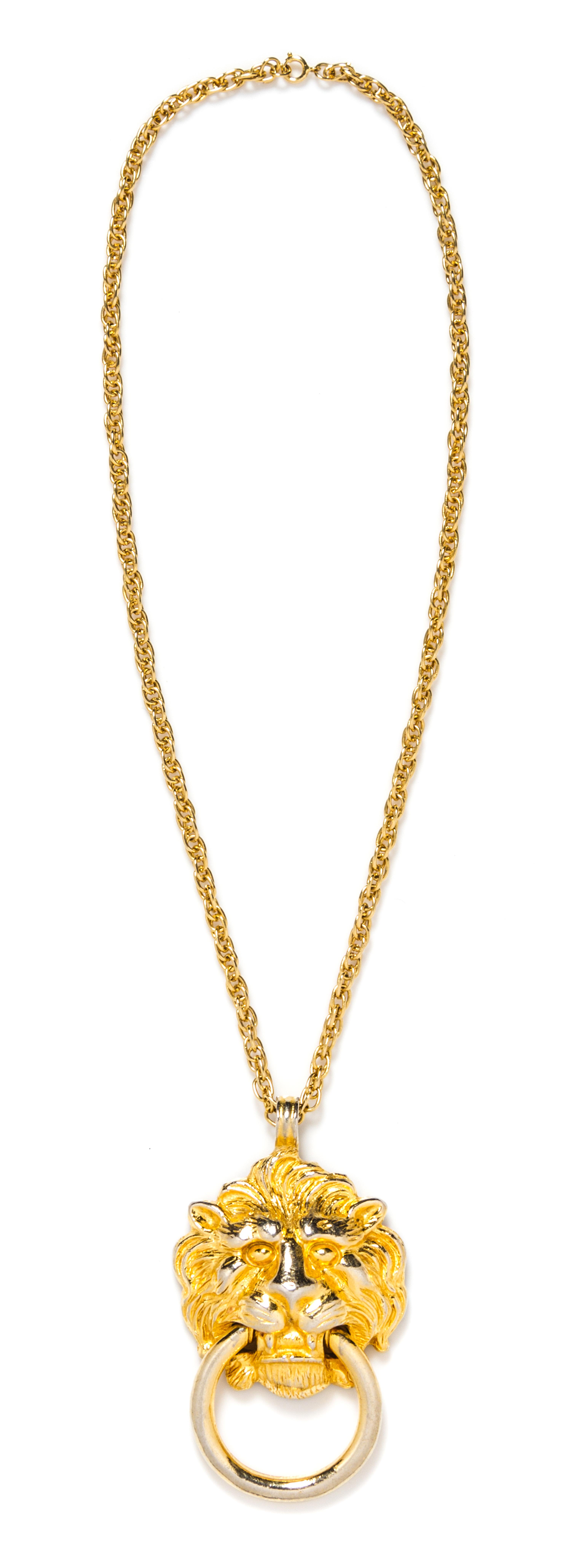 A Kenneth Lane Goldtone Lion's Head Doorknocker Necklace.