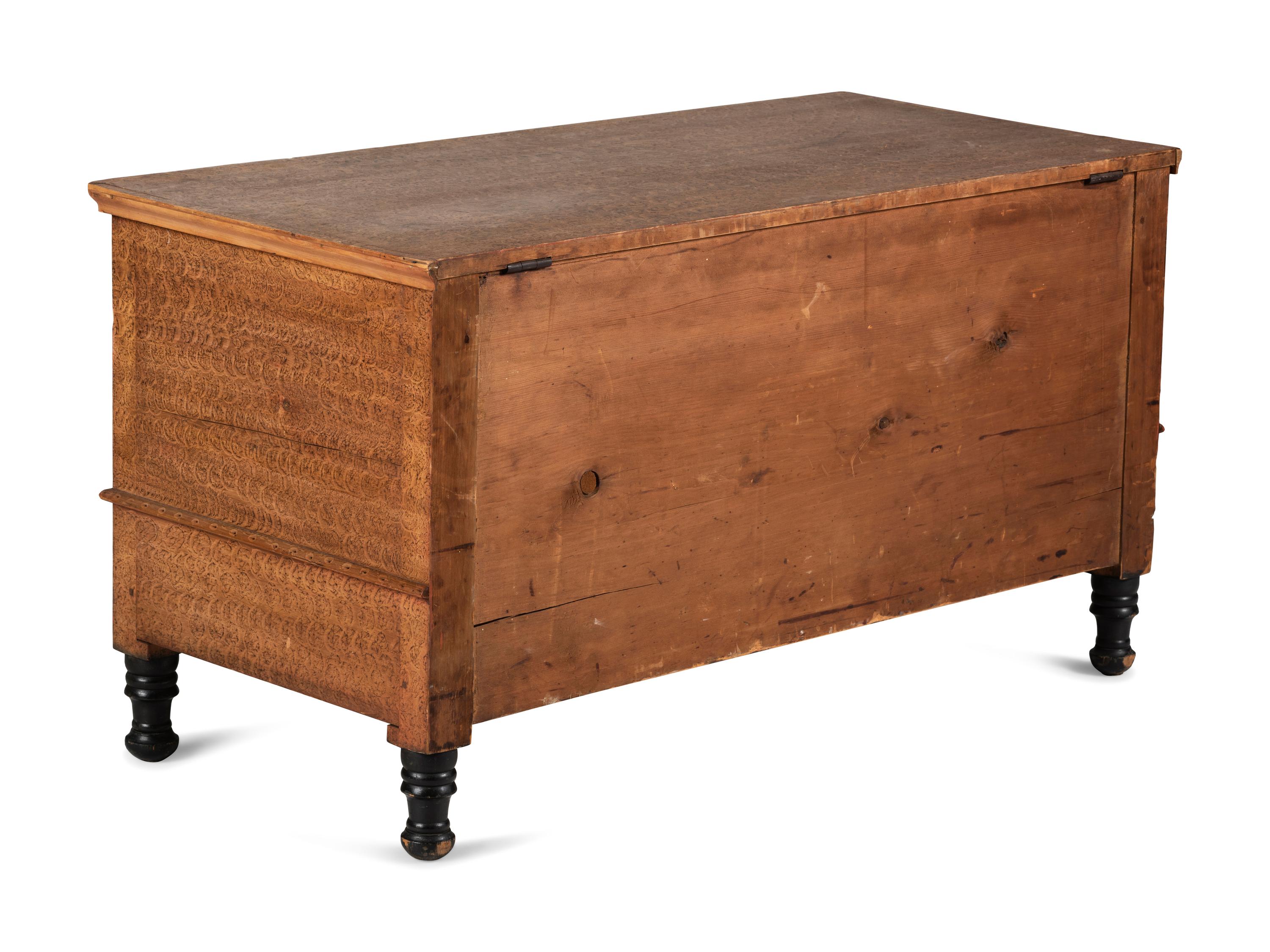 A Grain Paint Decorated and Part Ebonized Three-Drawer Blanket Chest