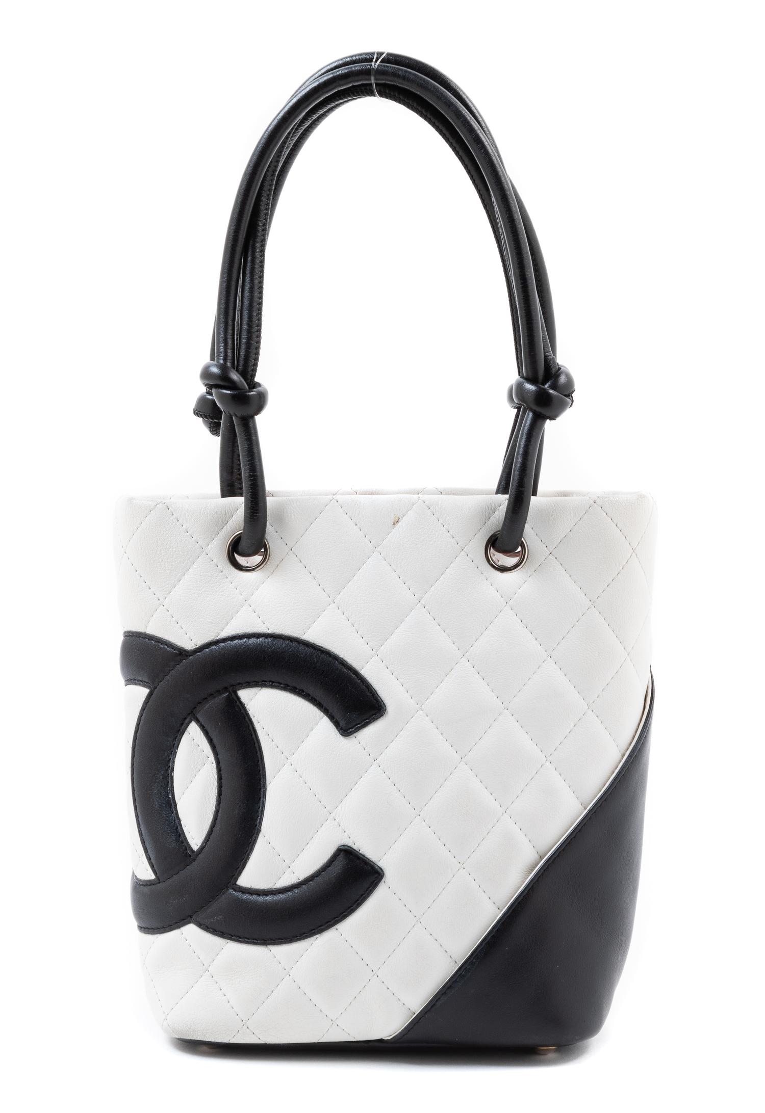 Chanel White and Black Quilted Cambon Tote Bag, 2011 6" L x 3.5" W x 7.5" H; top handle: 6"