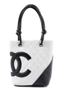 Chanel White and Black Quilted Cambon Tote Bag, 2011 6" L x 3.5" W x 7.5" H; top handle: 6"