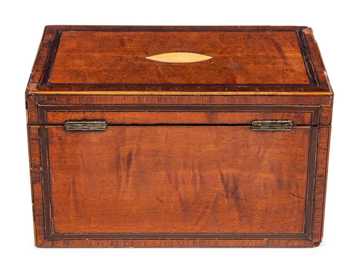 A George III Mahogany and Satinwood Tea Caddy