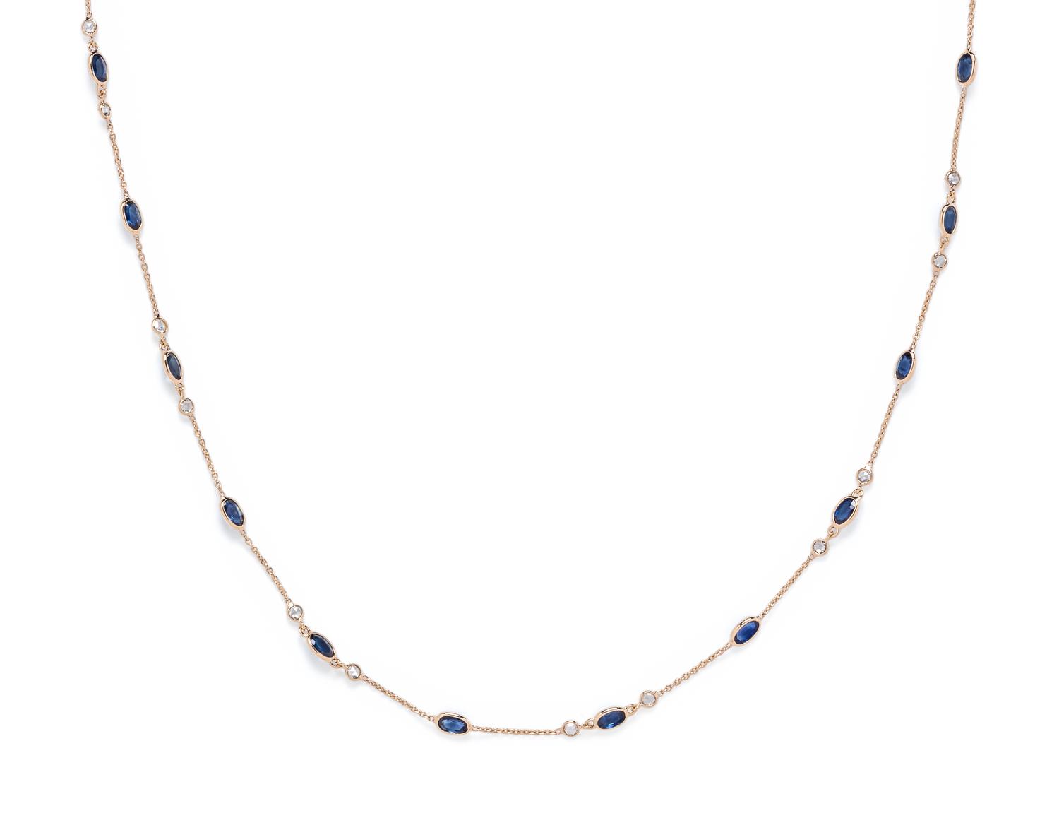 YELLOW GOLD, SAPPHIRE AND DIAMOND NECKLACE