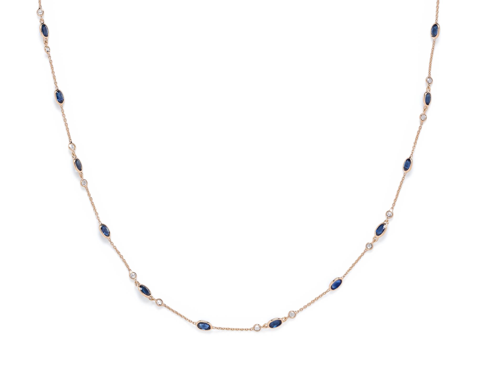 YELLOW GOLD, SAPPHIRE AND DIAMOND NECKLACE