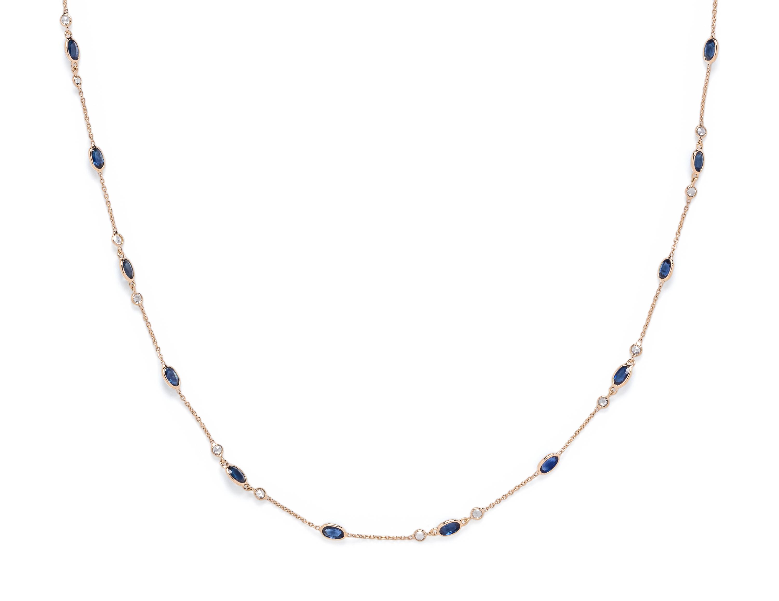 YELLOW GOLD, SAPPHIRE AND DIAMOND NECKLACE