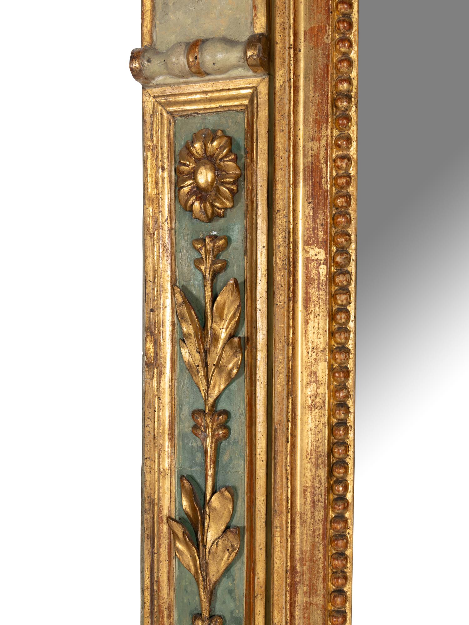 An Italian Neoclassical Painted and Parcel Gilt Pier Mirror