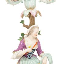 A Pair of Meissen Porcelain Figural Candelabra