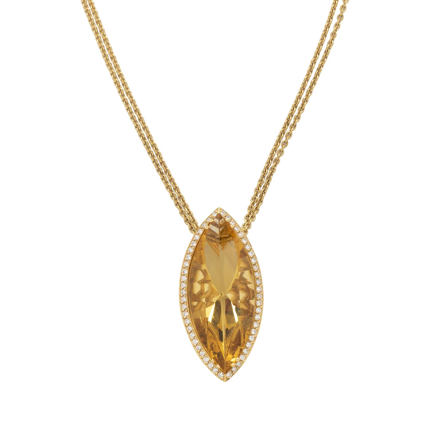 ASPERY & GULDAG, YELLOW GOLD, HELIODOR AND DIAMOND PENDANT/NECKLACE