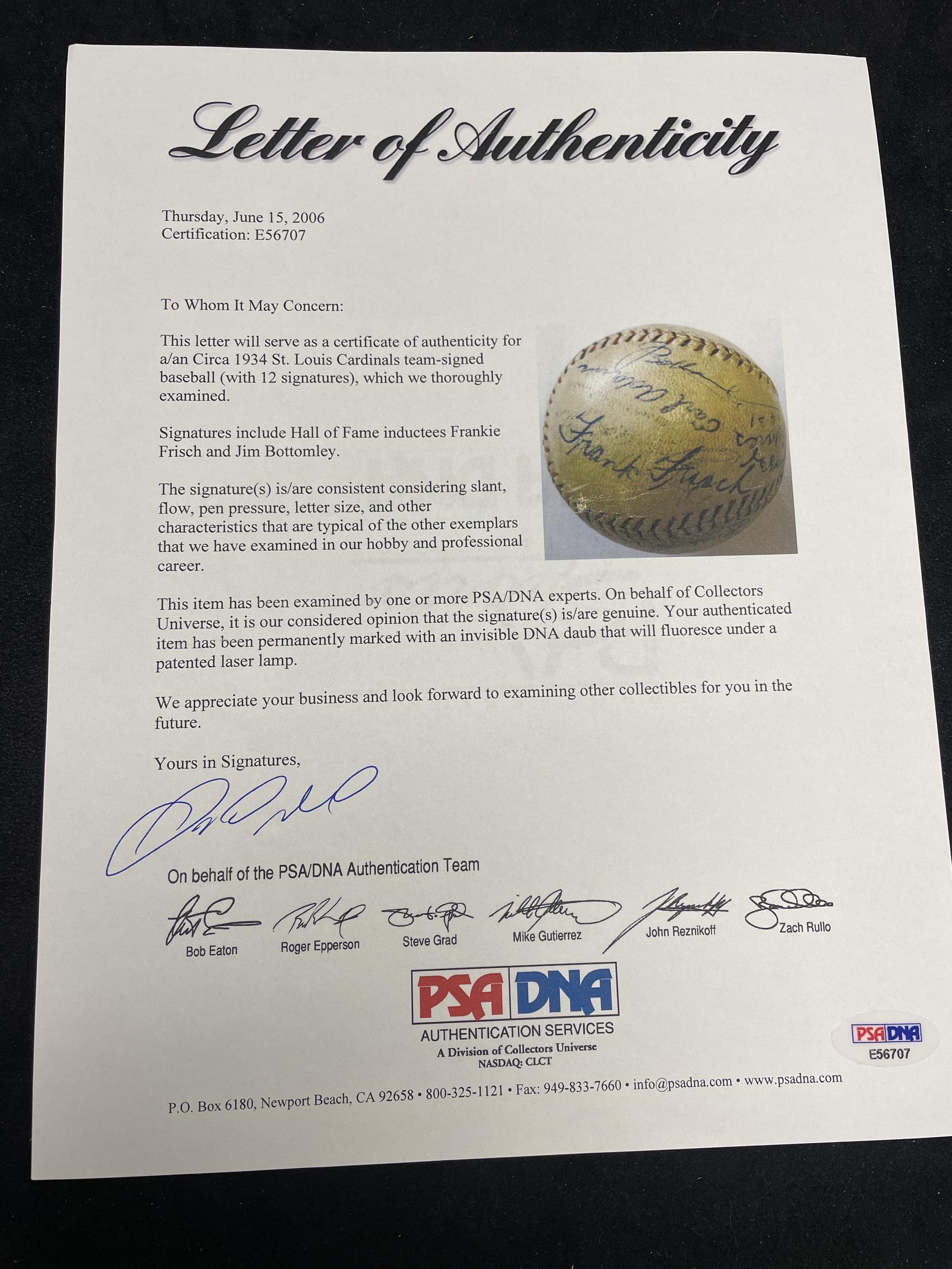 A 1930s World Champion Era St. Louis Cardinals Team Signed Autograph Baseball (PSA and JSA Letters of Authenticity),