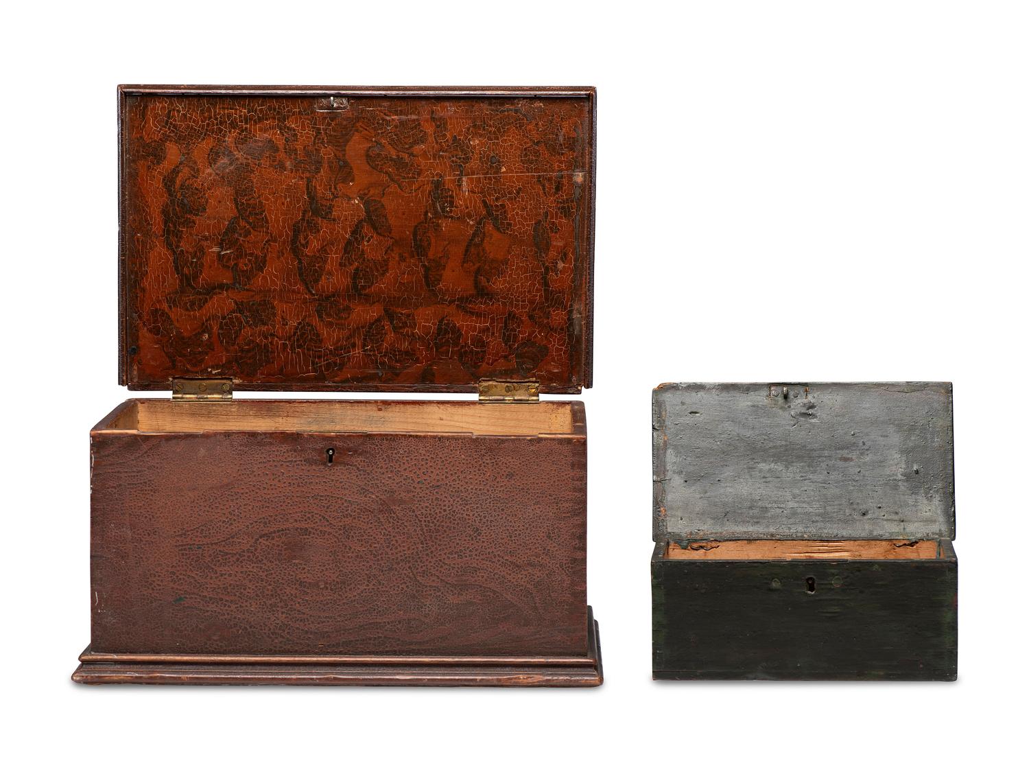Two Painted Pine Lift-Top Boxes