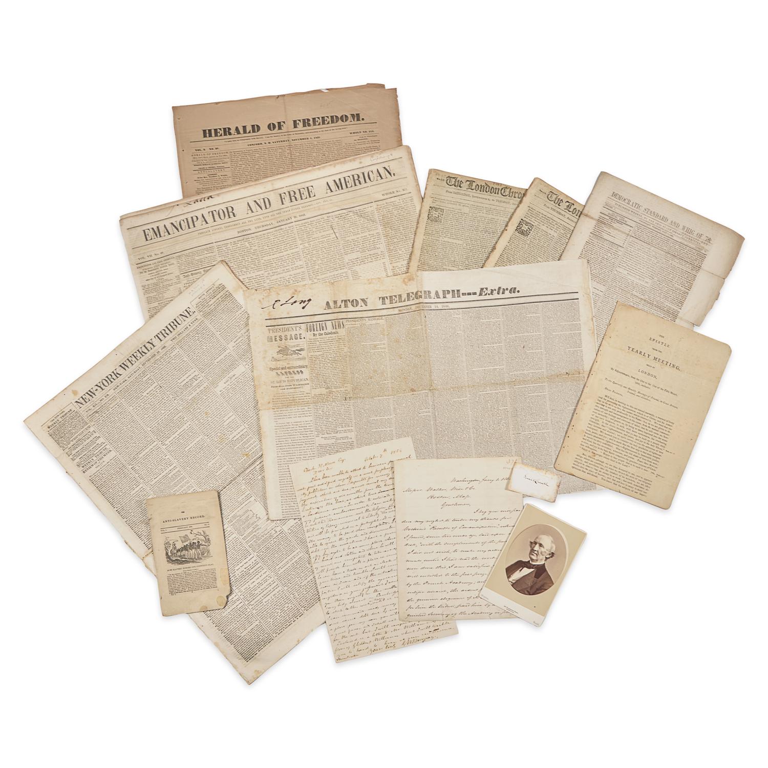 [African-Americana] Collection of 13 Autograph Letters, Newspapers, Pamphlets, and Ephemera Related to Abolitionism, ca. 1786-1863