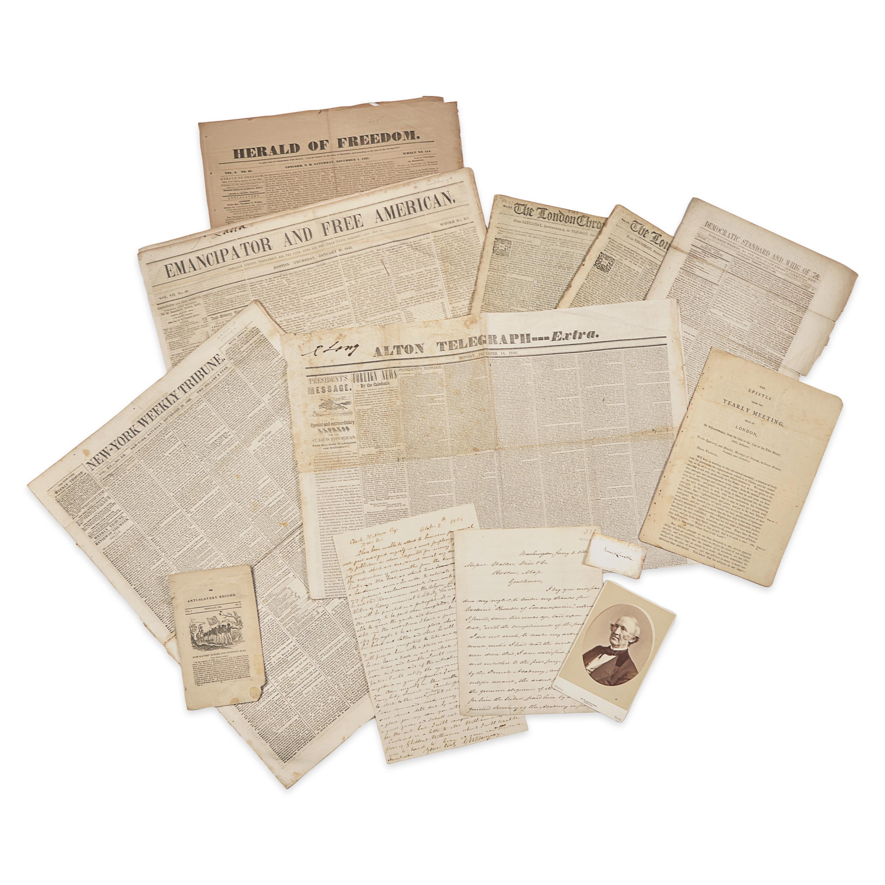 [African-Americana] Collection of 13 Autograph Letters, Newspapers, Pamphlets, and Ephemera Related to Abolitionism, ca. 1786-1863