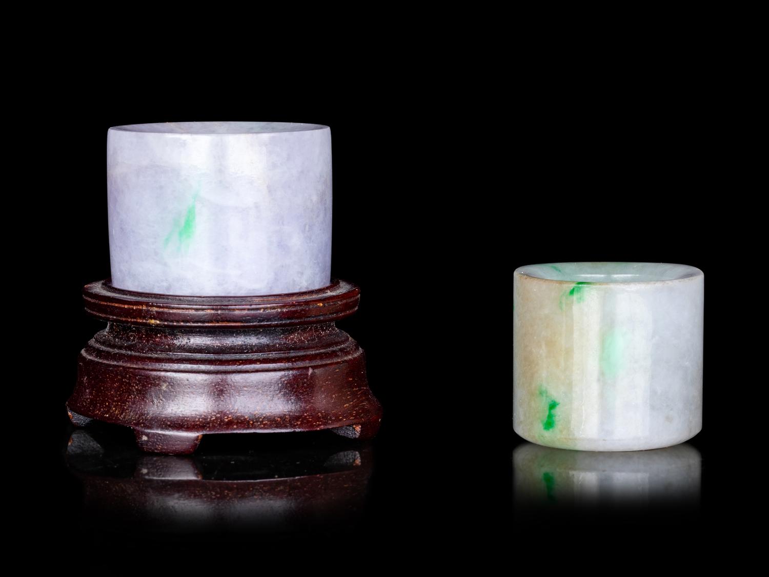 Two Chinese Jadeite Archer's Rings