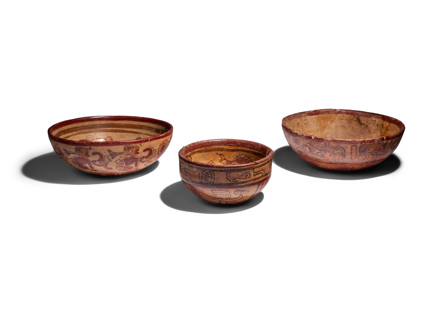 Three Maya Polychrome Bowls