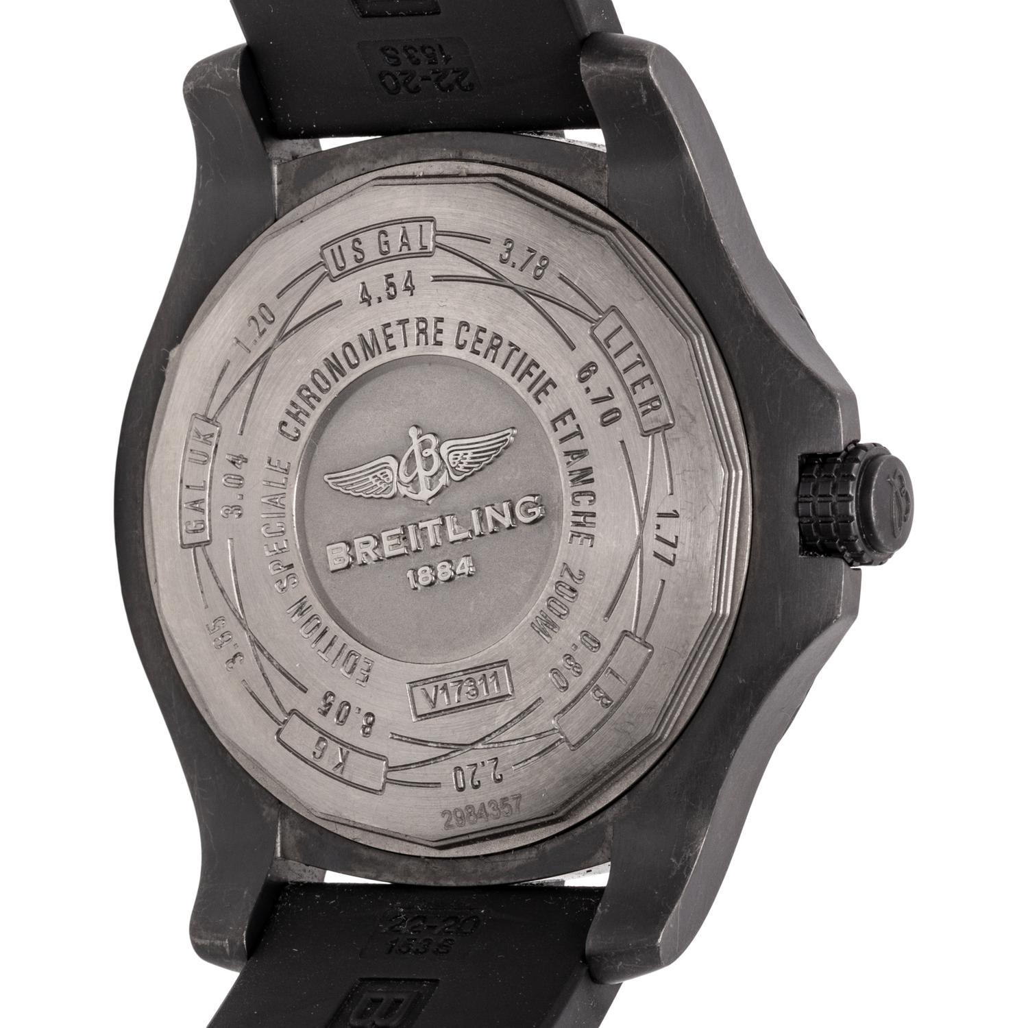 BREITLING, REF. V17311AT/BD74 STAINLESS STEEL AND BLACK DIAMOND 'AVENGER BLACKBIRD 44' DATE WATCH, BOX & PAPERS
