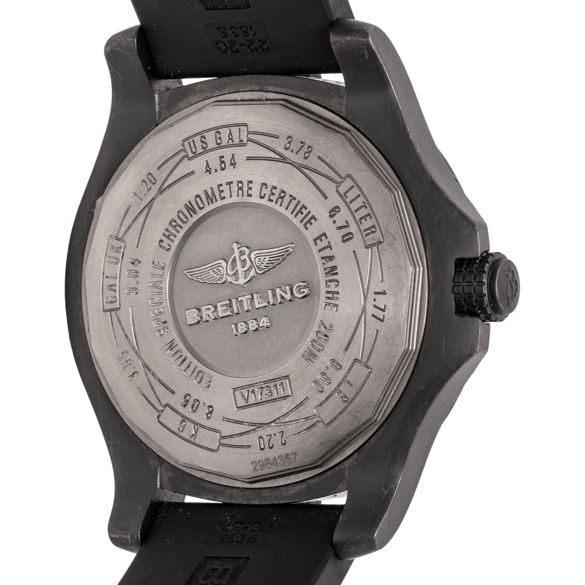 BREITLING, REF. V17311AT/BD74 STAINLESS STEEL AND BLACK DIAMOND 'AVENGER BLACKBIRD 44' DATE WATCH, BOX & PAPERS