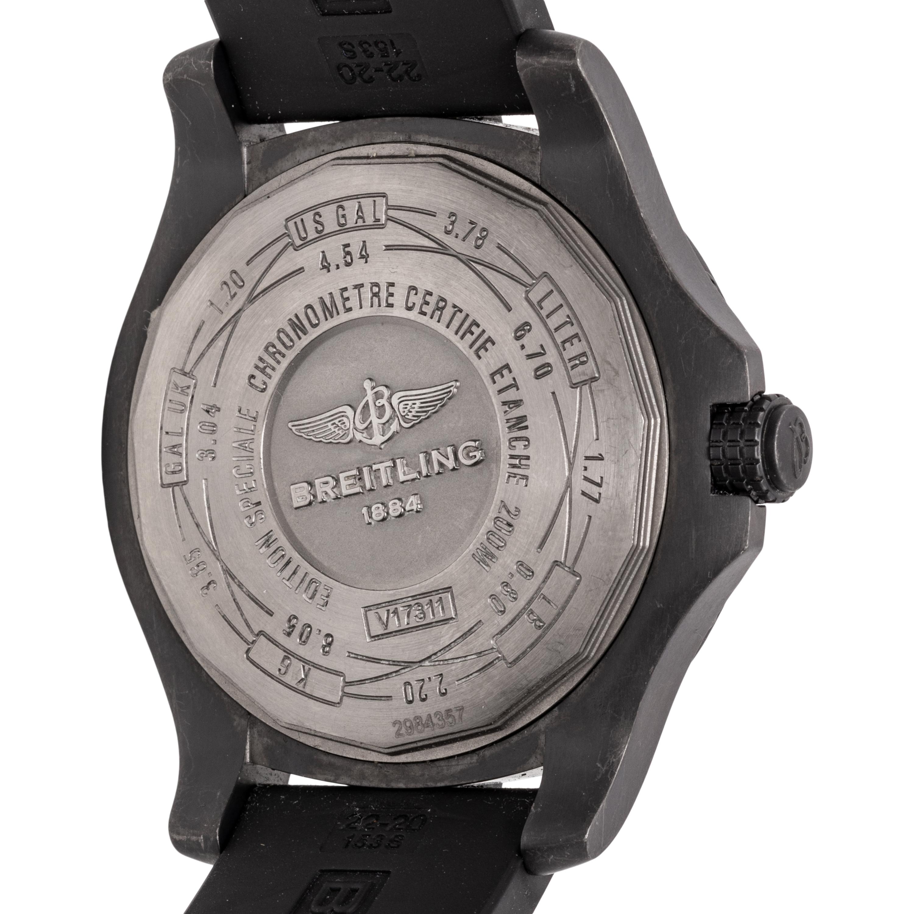 BREITLING, REF. V17311AT/BD74 STAINLESS STEEL AND BLACK DIAMOND 'AVENGER BLACKBIRD 44' DATE WATCH, BOX & PAPERS
