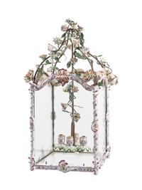A French Gilt Metal, Porcelain and Tôle Four-Light Lantern