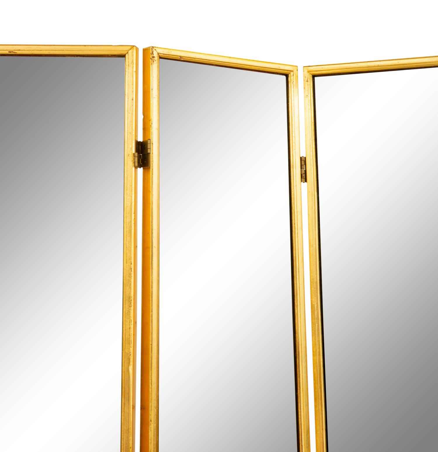 A Gilt Framed Four-Fold Mirrored Screen