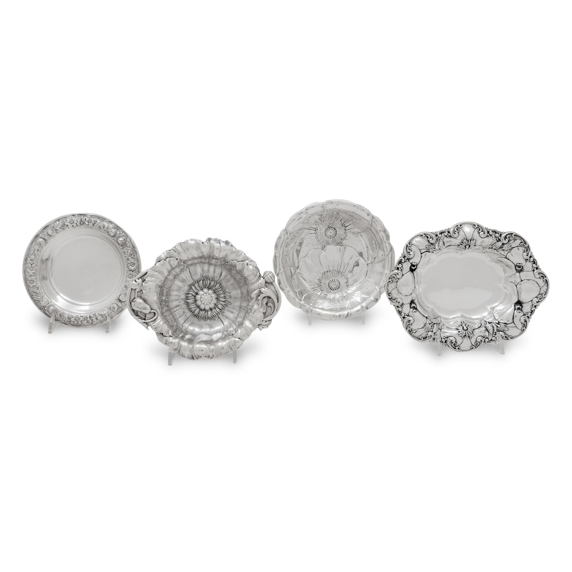 A Group of Four American Silver Repoussé-Decorated Trinket Dishes