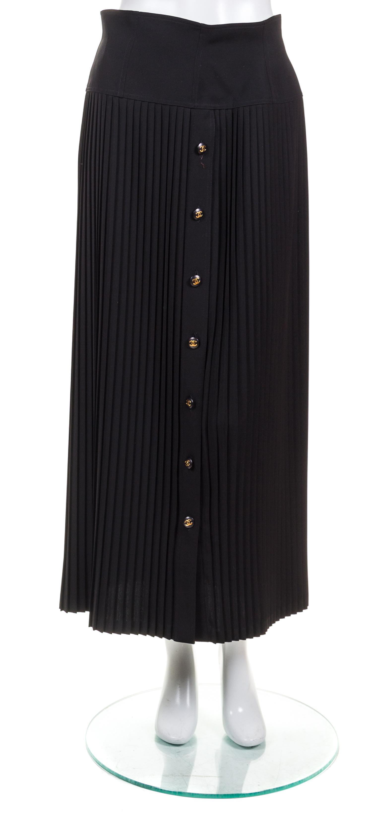 A Chanel Black Pleated Long Skirt, Size 42.