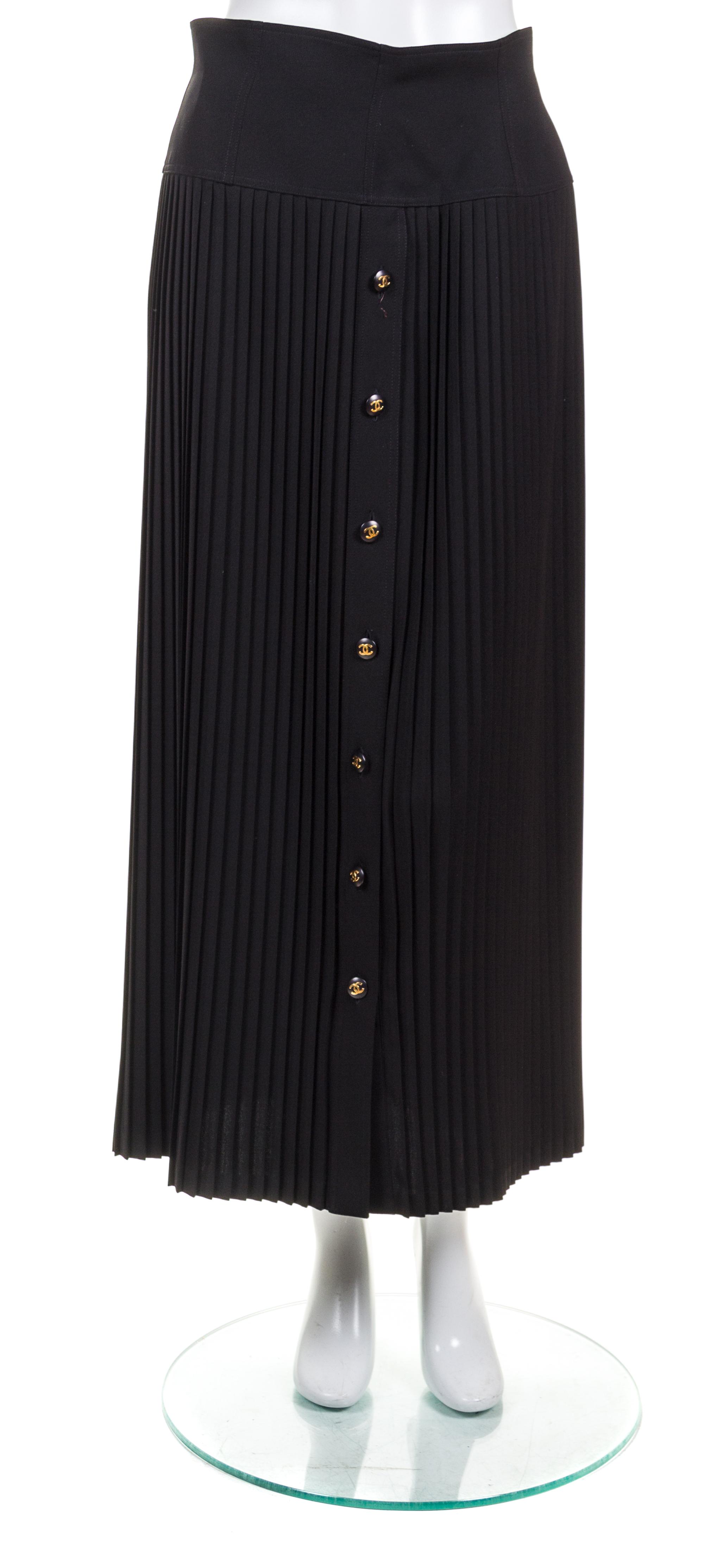 A Chanel Black Pleated Long Skirt, Size 42.