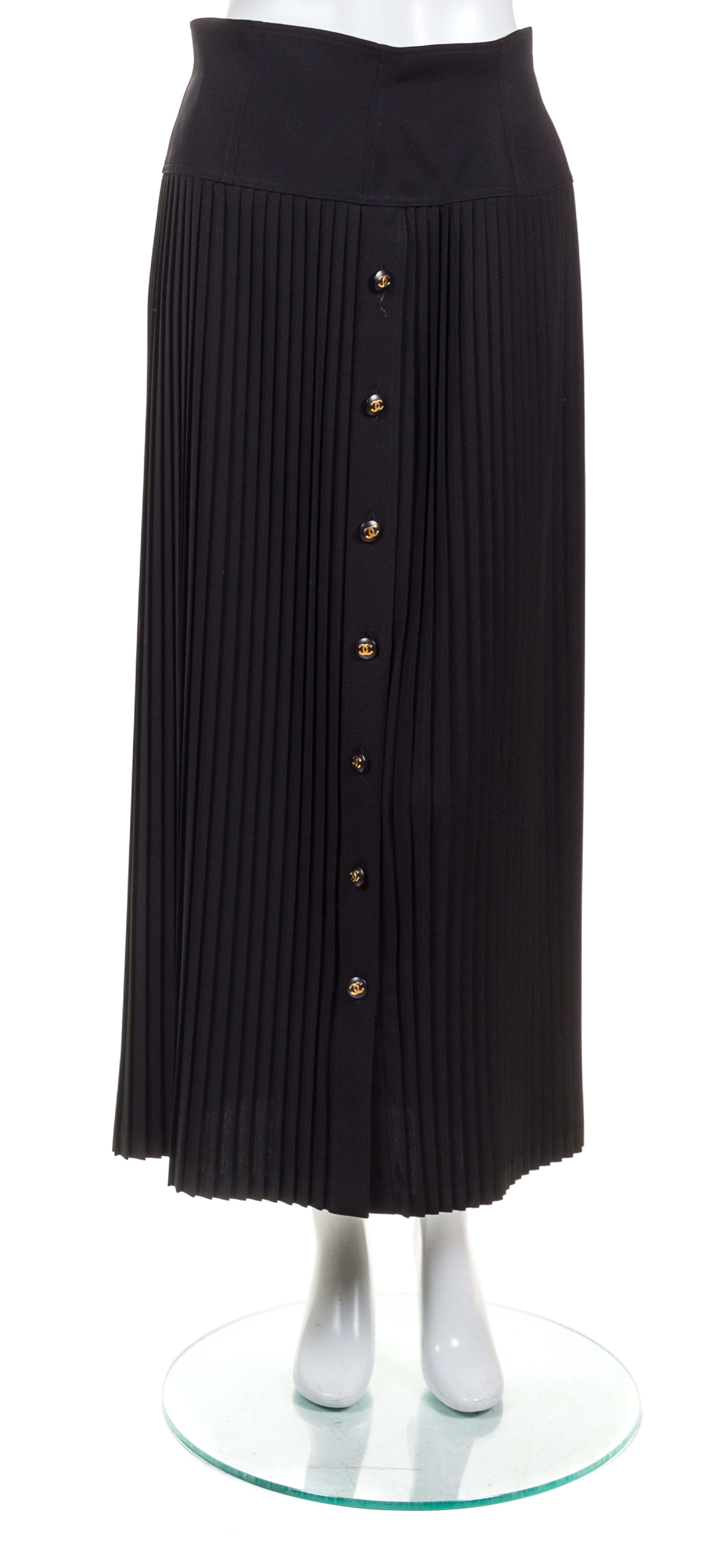 A Chanel Black Pleated Long Skirt, Size 42.