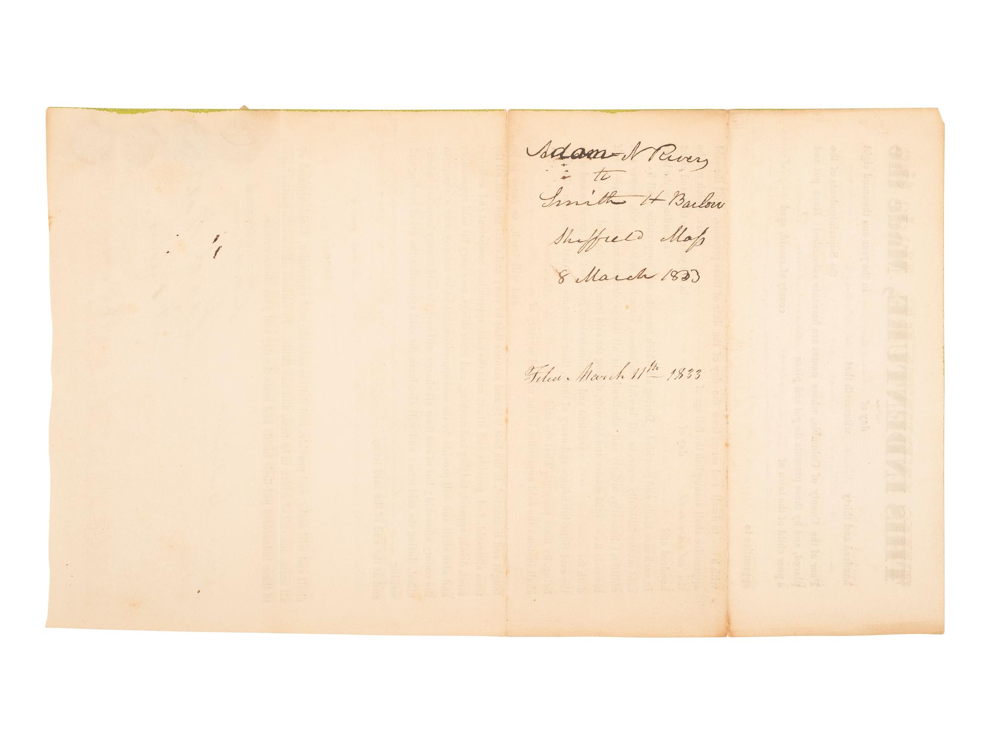 [AMERICANA]. Indenture placing "a poor child" into an apprenticeship.