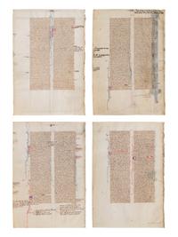 VIE DE SAINT DENIS ATELIER (active Paris, c. 1240-1260) Four leaves from a Bible, including one spectacular historiated initial ‘I’ of the Six Days of Creation and Christ Blessing, one historiated initial ‘D’ of David in Prayer, and one historiated initial D of Solomon with a rod, in Latin, illuminated manuscript on parchment [France, Paris, c. 1240-1260]