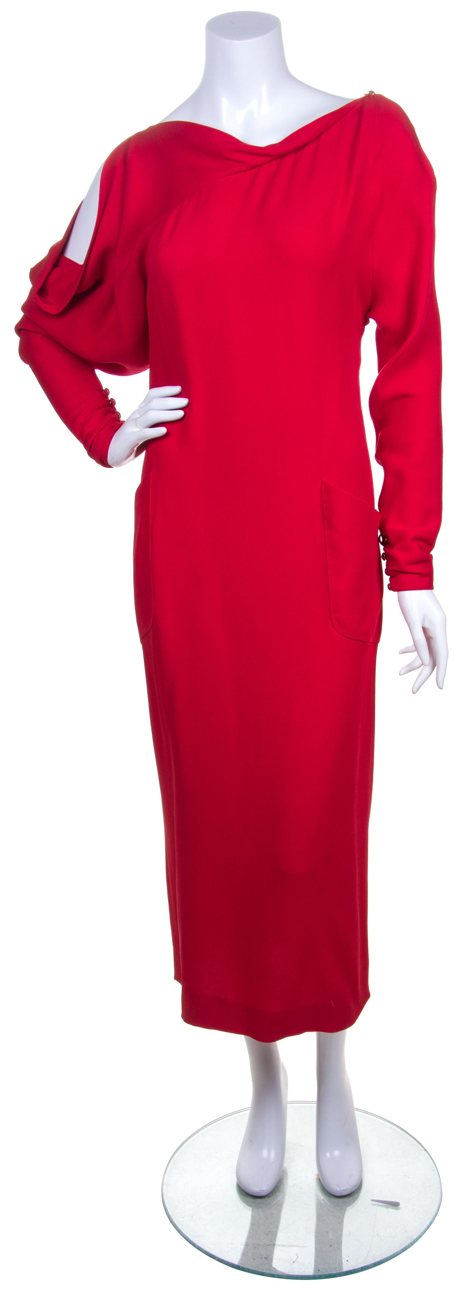 A Karl Lagerfeld Red Silk Dress Size 42.