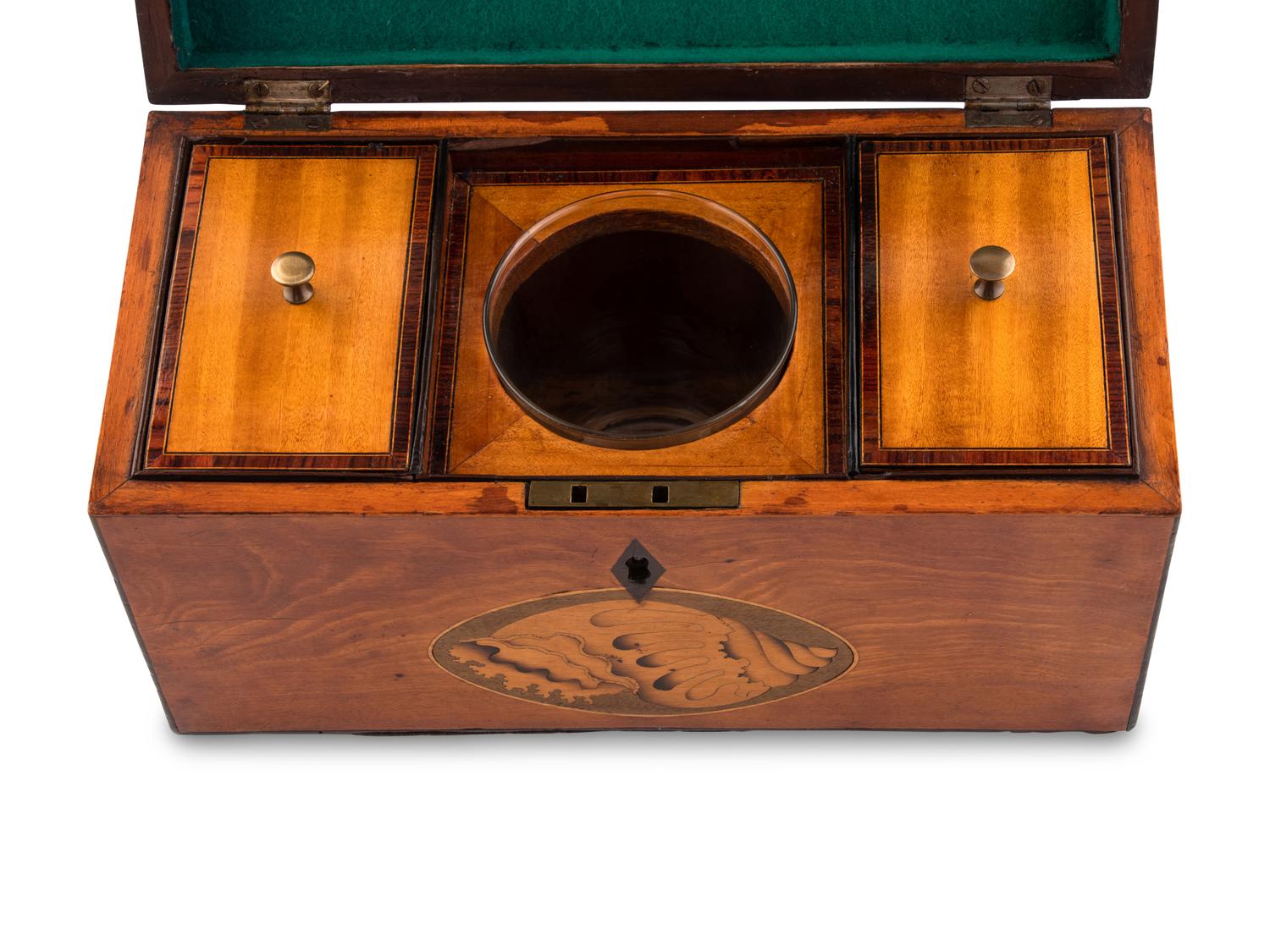 A Regency Satinwood and Marquetry Tea Caddy