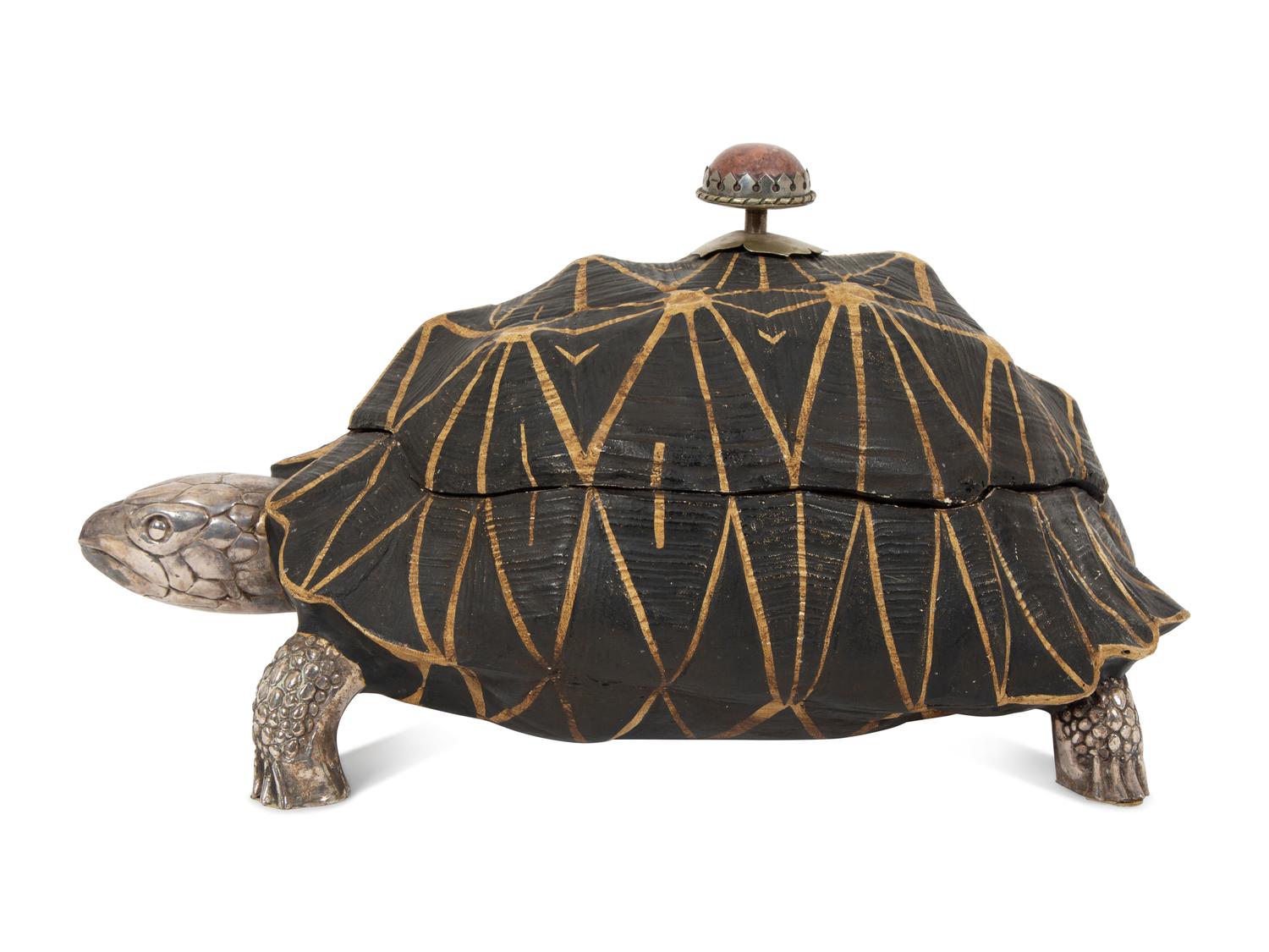 An Anthony Redmile Silver-Plate, Resin and Hardstone Sculpted Tortoise Box